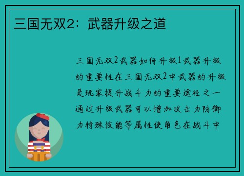 三国无双2：武器升级之道